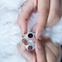 Natural Garnet Cushion Cut Engagement Ring with Diamond Halo