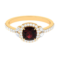 Natural Garnet Cushion Cut Engagement Ring with Diamond Halo