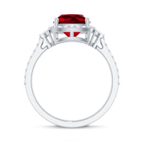 Certified Cushion Cut Lab Ruby and Diamond Halo Engagement Ring