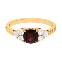 Natural 8mm Garnet Cushion Cut Engagement Ring with Diamond Trio