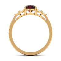 Natural 8mm Garnet Cushion Cut Engagement Ring with Diamond Trio