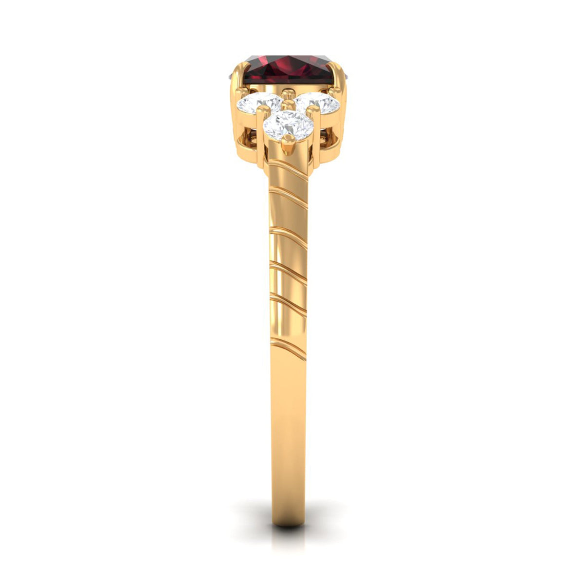 Natural 8mm Garnet Cushion Cut Engagement Ring with Diamond Trio