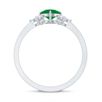 Certified Real Cushion Cut Emerald Engagement Ring with Diamond Trio