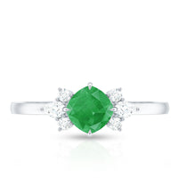 Certified Real Cushion Cut Emerald Engagement Ring with Diamond Trio
