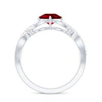 Cushion Cut Lab Grown Ruby and Diamond Crossover Engagement Ring