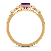Certified Real 3 Carat Asscher Cut Amethyst Engagement Ring with Diamond Trio