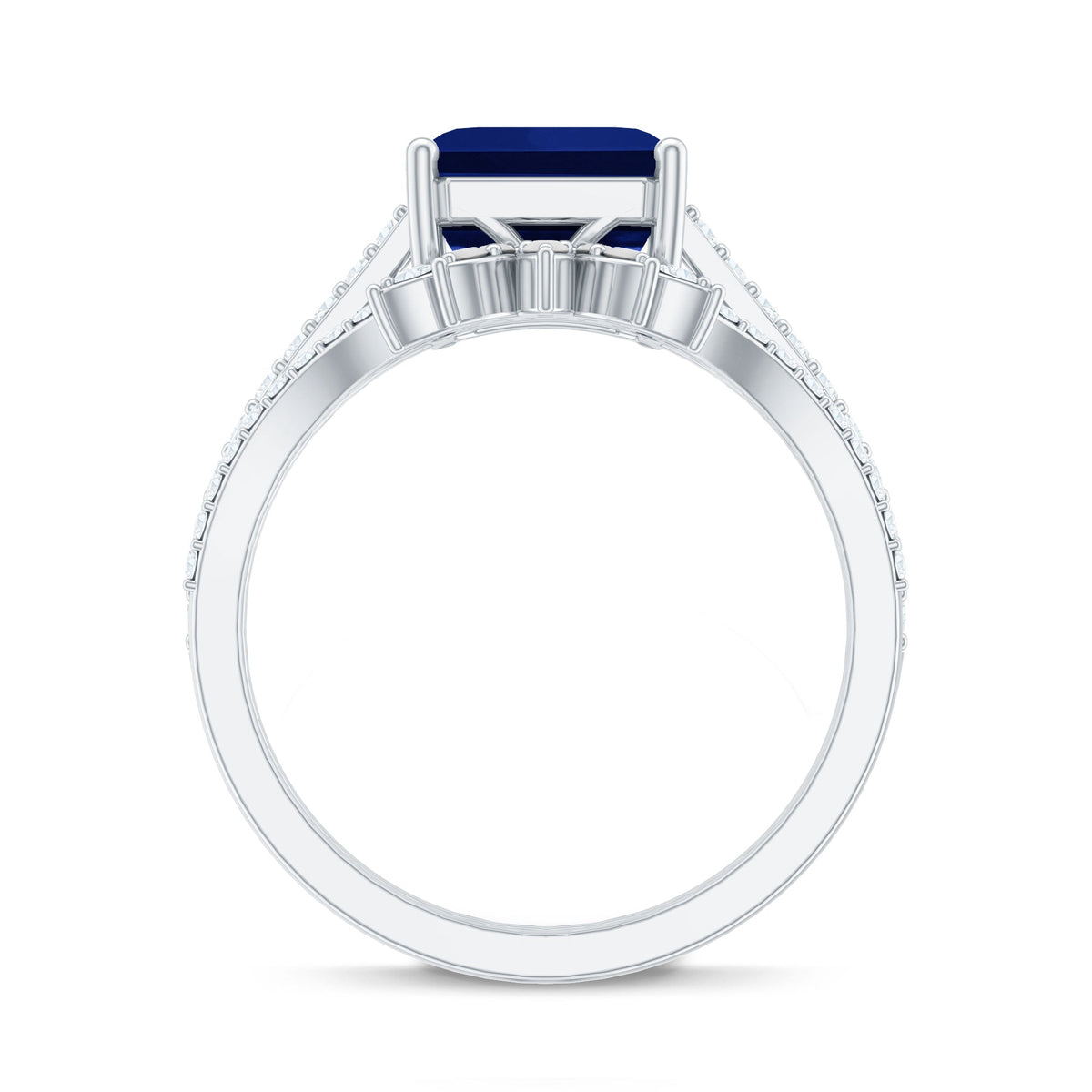 Certified 4.8 Carat Asscher Cut Lab Grown Blue Sapphire Diamond Engagement Ring with Enhancer