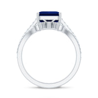 Certified 4.8 Carat Asscher Cut Lab Grown Blue Sapphire Diamond Engagement Ring with Enhancer