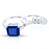 Certified 4.8 Carat Asscher Cut Lab Grown Blue Sapphire Diamond Engagement Ring with Enhancer