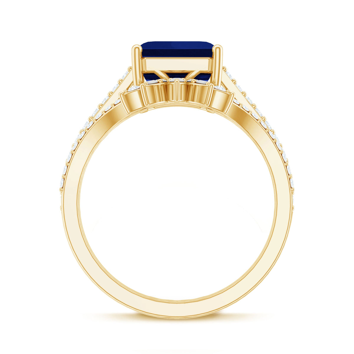Certified 4.8 Carat Asscher Cut Lab Grown Blue Sapphire Diamond Engagement Ring with Enhancer
