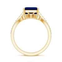 Certified 4.8 Carat Asscher Cut Lab Grown Blue Sapphire Diamond Engagement Ring with Enhancer