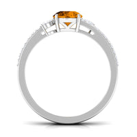 Natural Citrine Diamond Double Band Engagement Ring