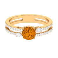 Natural Citrine Diamond Double Band Engagement Ring