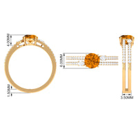 Natural Citrine Diamond Double Band Engagement Ring