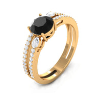 Solitaire Created Black Diamond and Diamond Double Band Engagement Ring