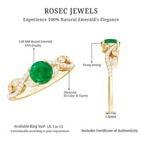 Nature Inspired Emerald Engagement Ring with Natural Diamond
