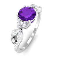 Nature Inspired 1.2 Carat Amethyst Engagement Ring with Diamond