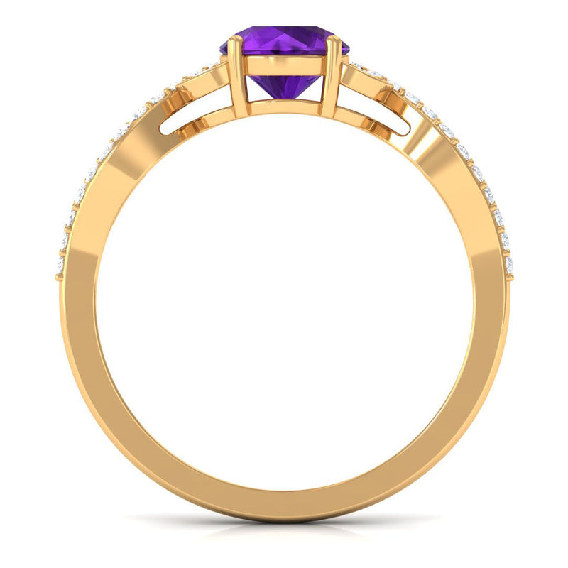 Nature-inspired 1.2 carat amethyst engagement ring with diamonds by Rosec Jewels, featuring a detailed floral design.
