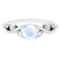 Round Shape Moonstone Designer Engagement Ring with Diamond