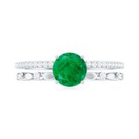 Classic Emerald Diamond Double Band Engagement Ring