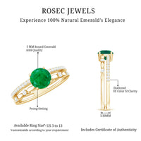 Classic Emerald Diamond Double Band Engagement Ring