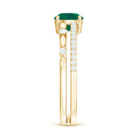 Classic Emerald Diamond Double Band Engagement Ring