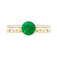 Classic Emerald Diamond Double Band Engagement Ring