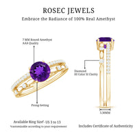 1.2 Carat Amethyst Double Band Engagement Ring with Diamond