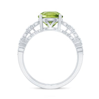 Genuine 2 Carat Peridot Double Band Engagement Ring with Diamond