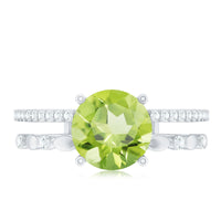 Genuine 2 Carat Peridot Double Band Engagement Ring with Diamond