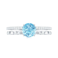 Natural Aquamarine Double Band Engagement Ring with Diamond