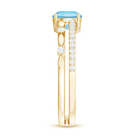 Natural Aquamarine Double Band Engagement Ring with Diamond