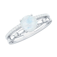6 MM Moonstone Double Band Solitaire Engagement Ring with Diamond