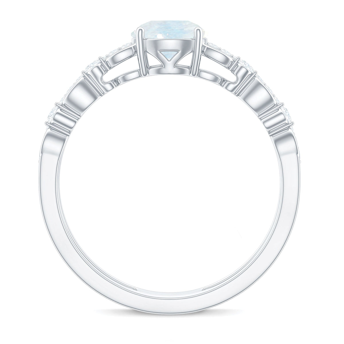 6 MM Moonstone Double Band Solitaire Engagement Ring with Diamond