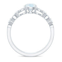 6 MM Moonstone Double Band Solitaire Engagement Ring with Diamond