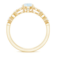 6 MM Moonstone Double Band Solitaire Engagement Ring with Diamond