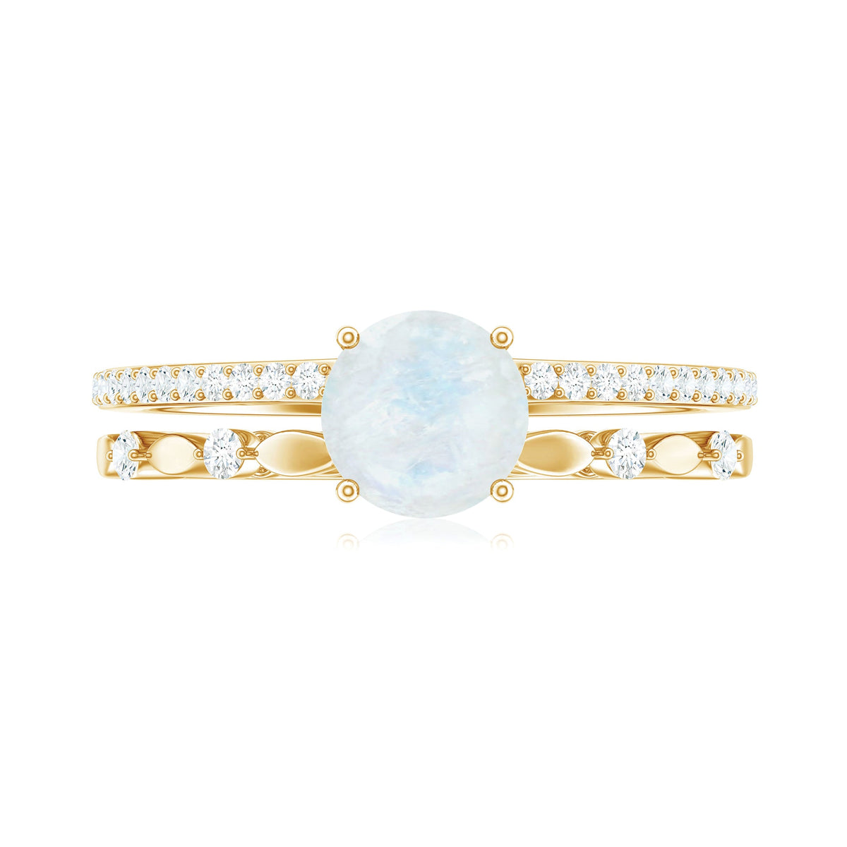 6 MM Moonstone Double Band Solitaire Engagement Ring with Diamond