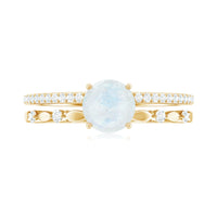 6 MM Moonstone Double Band Solitaire Engagement Ring with Diamond