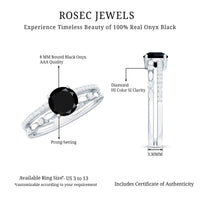 8mm Round Black Onyx and Diamond Promise Engagement Double Band Ring