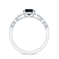 8mm Round Black Onyx and Diamond Promise Engagement Double Band Ring