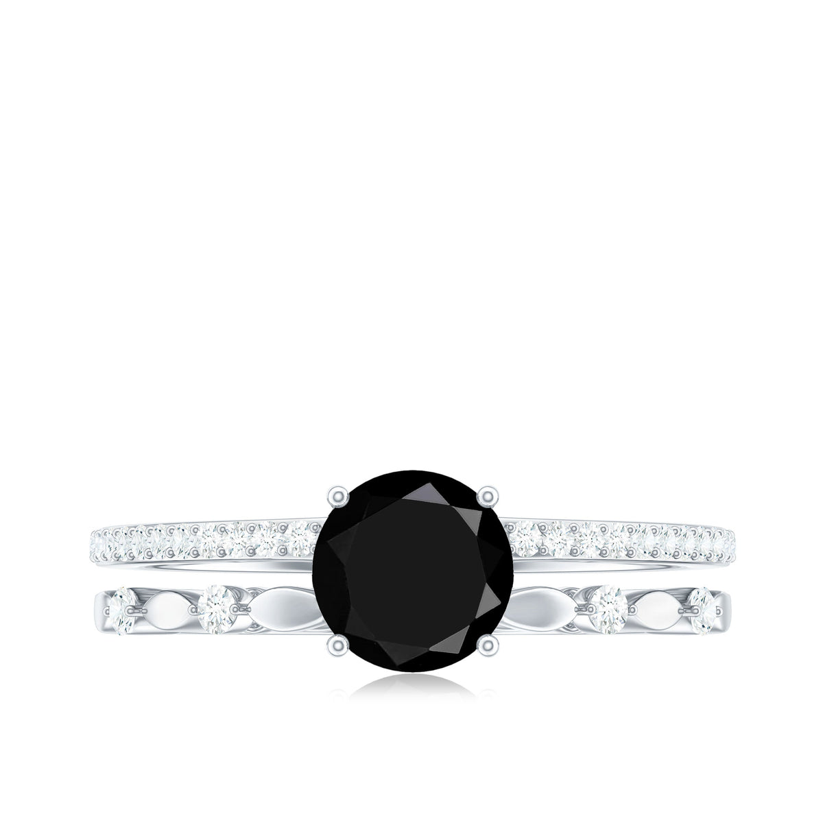 8mm Round Black Onyx and Diamond Promise Engagement Double Band Ring