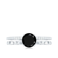 8mm Round Black Onyx and Diamond Promise Engagement Double Band Ring