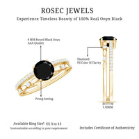 8mm Round Black Onyx and Diamond Promise Engagement Double Band Ring