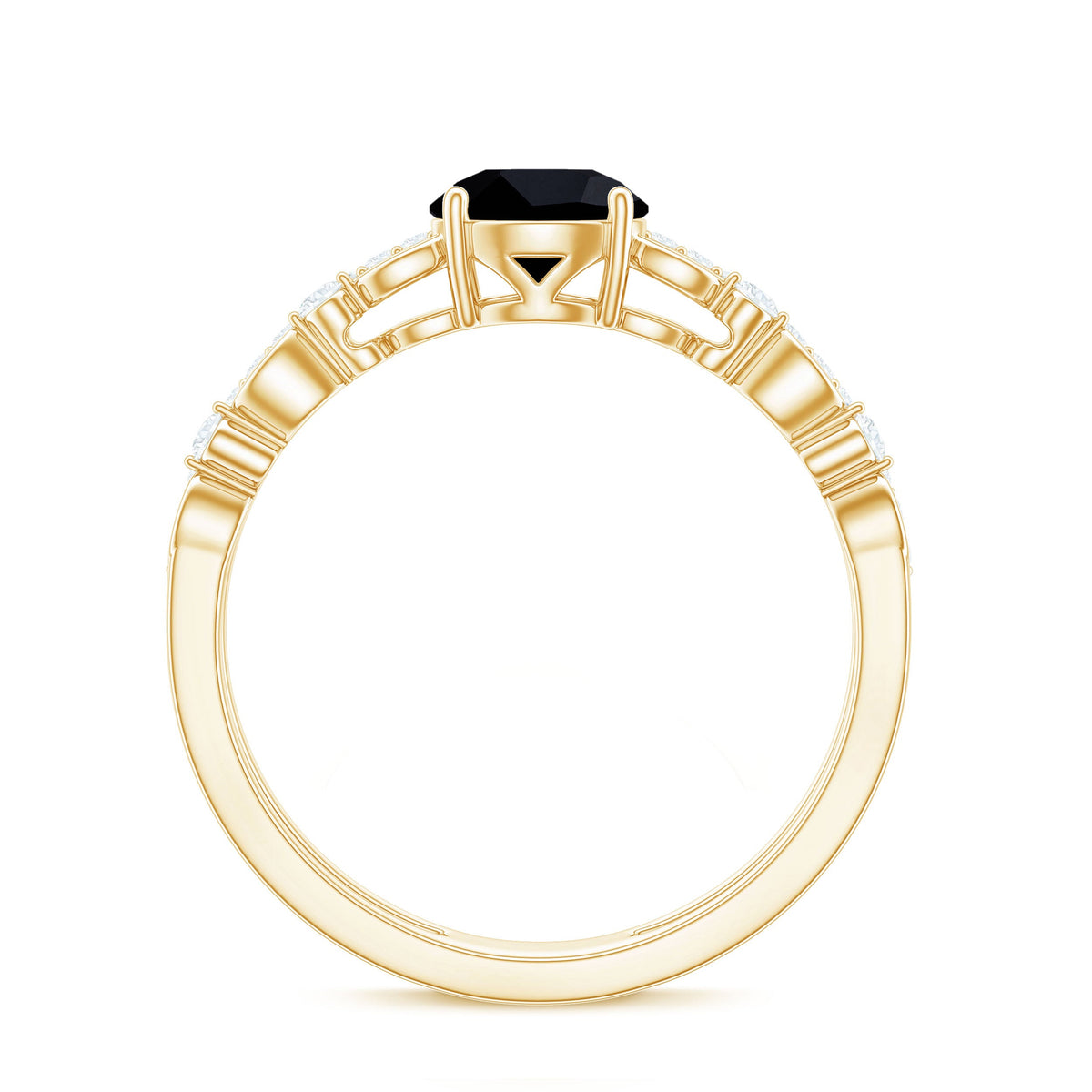 8mm Round Black Onyx and Diamond Promise Engagement Double Band Ring