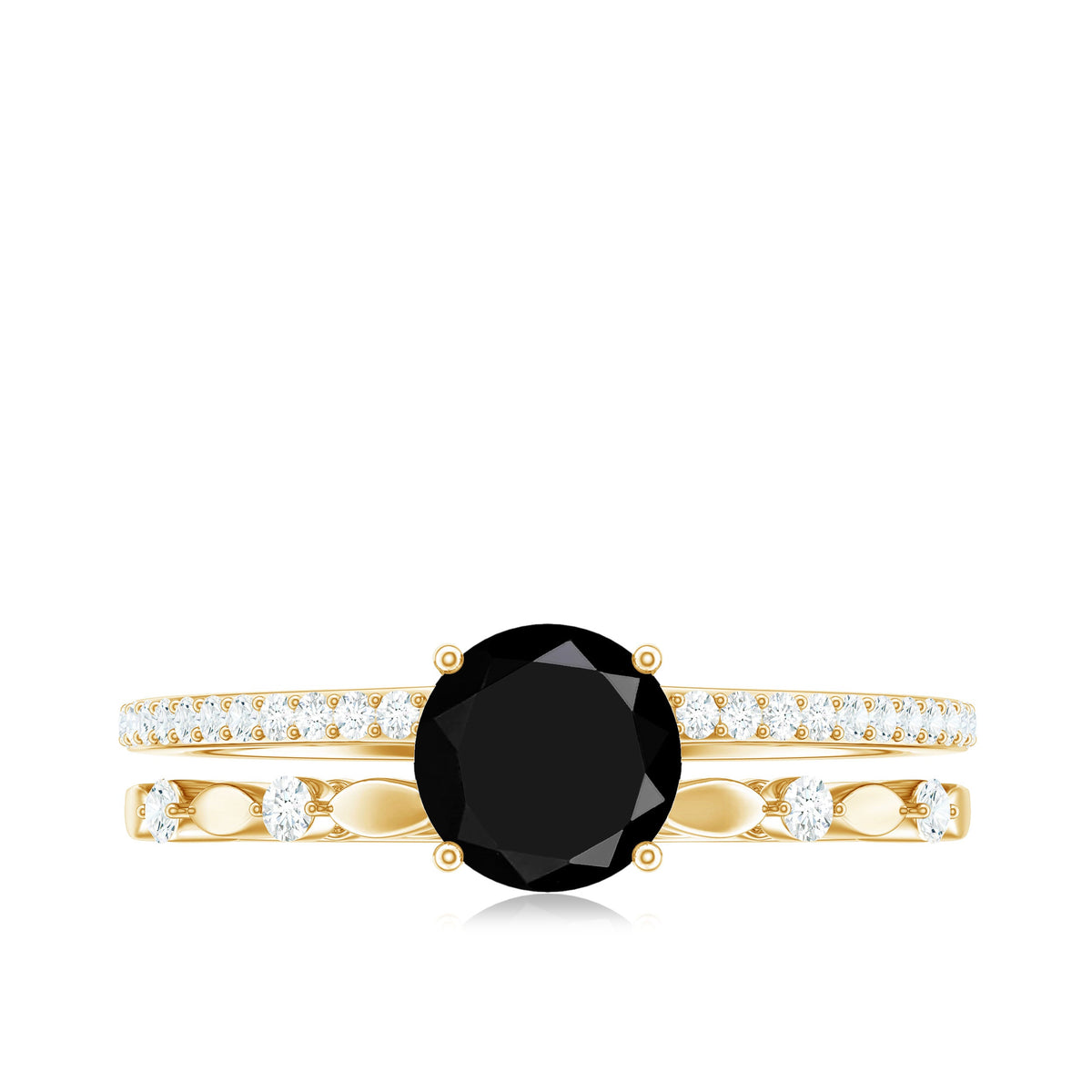 8mm Round Black Onyx and Diamond Promise Engagement Double Band Ring