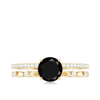 8mm Round Black Onyx and Diamond Promise Engagement Double Band Ring