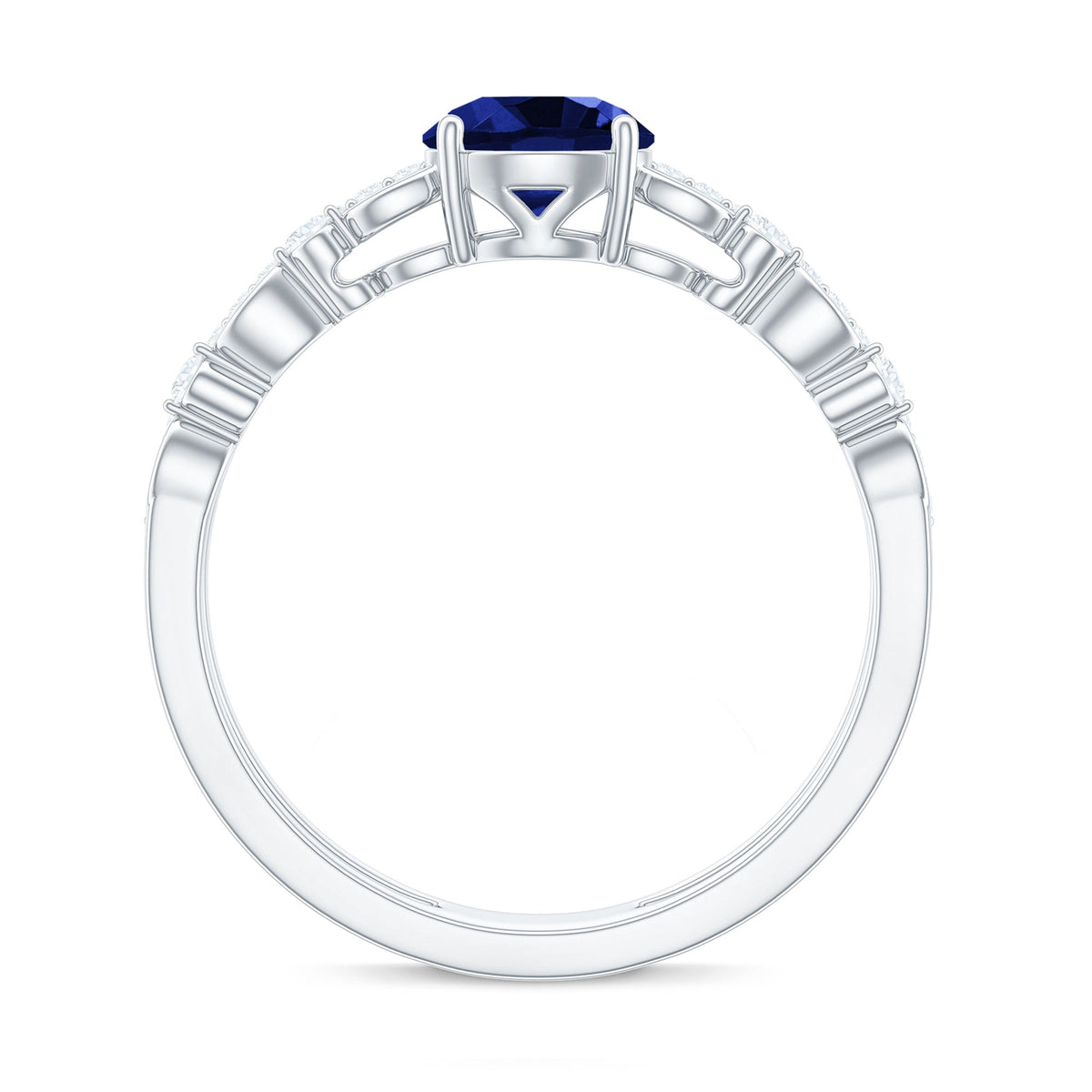 Certified 1 Carat Lab Grown Blue Sapphire Diamond Double Band Engagement Ring