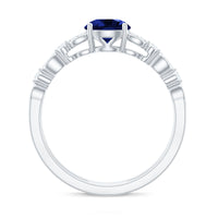 Certified 1 Carat Lab Grown Blue Sapphire Diamond Double Band Engagement Ring