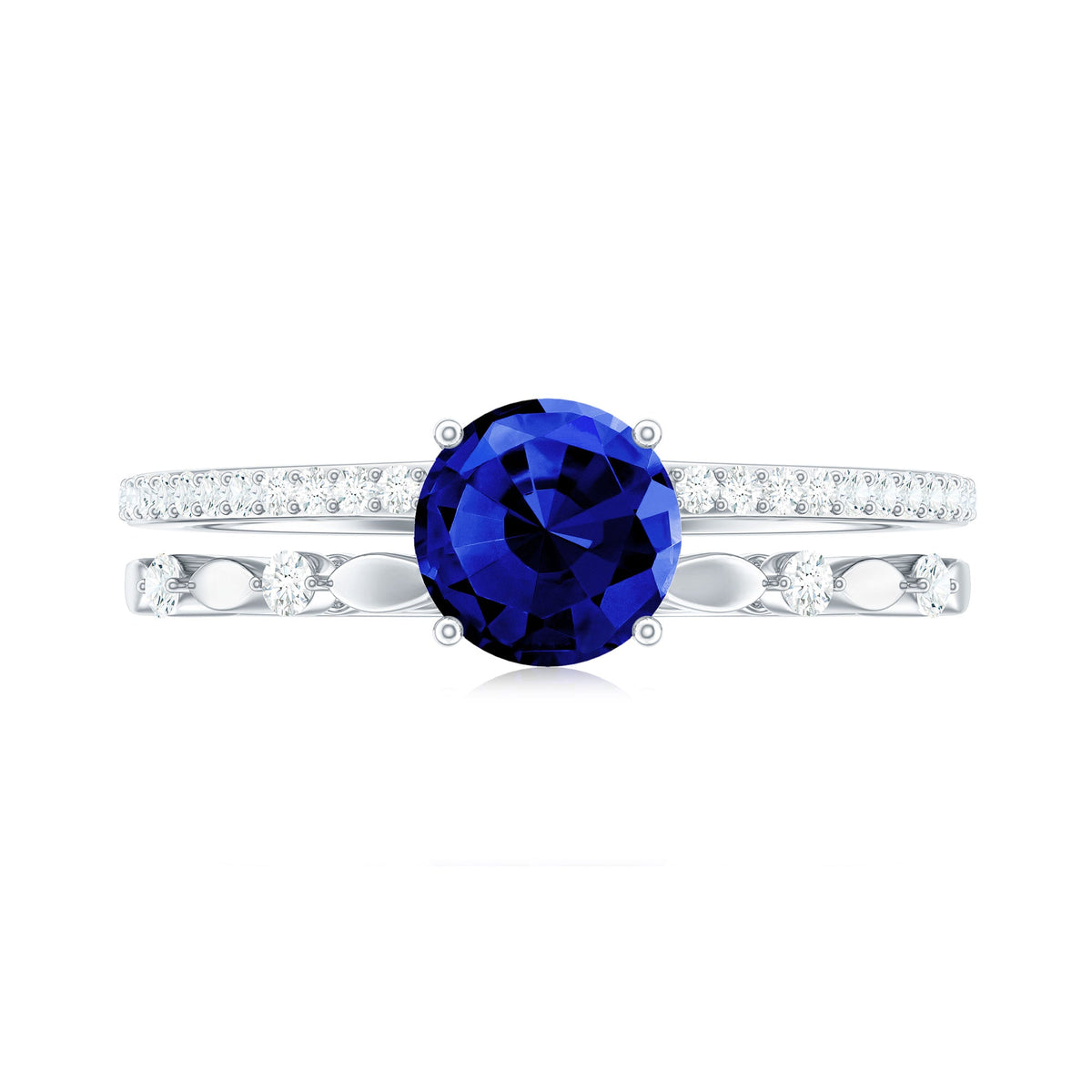 Certified 1 Carat Lab Grown Blue Sapphire Diamond Double Band Engagement Ring