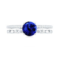 Certified 1 Carat Lab Grown Blue Sapphire Diamond Double Band Engagement Ring